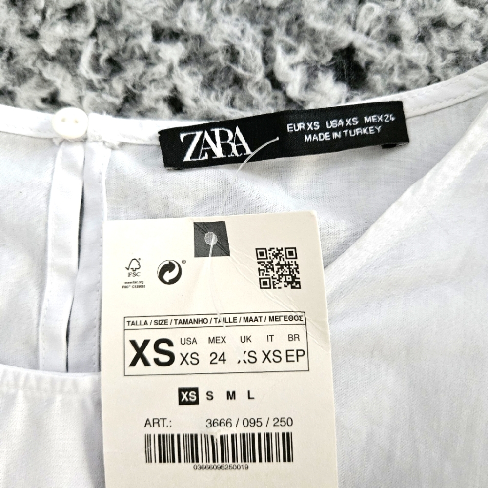 Zara White Cotton Blouse XS Balloon Puff Sleeve Summer Relaxed Boho Top - Picture 5 of 14
